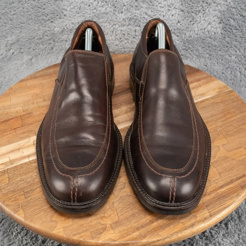 JOHNSTON & MURPHY LOAFERS SLIP ON BROWN LEATHER RUBBER SOLE DRESS SHOES 10 M